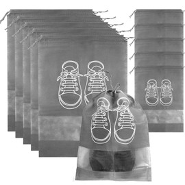 Pack of 10 Large Travel Shoe Bags, Dustproof Shoe Bag, Waterproof Shoe Bag Travel with Transparent Window, Portable Shoe Bag, for Travel Use, Sports, Camping, darkgray, Normal