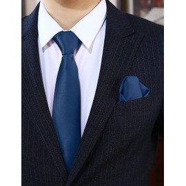 Men's Navy Blue Tie Set Solid Pure Color 3.15" (8CM) Classic Formal Plain Necktie and Pocket Square Set For Men