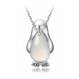 findout Ladies Sterling Silver Penguin Opal Pendant Necklace, for Women Girls Children.(s036)