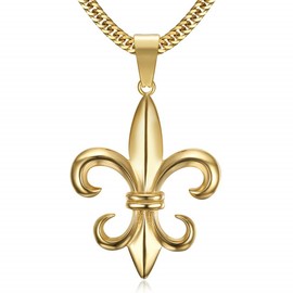 BOBIJOO JEWELRY - Pendant Necklace Fleur de LYS Homme Acier Inoxydable Doré Or Plaqué Royaliste, Stainless Steel, Fleur,Fleur De Lys