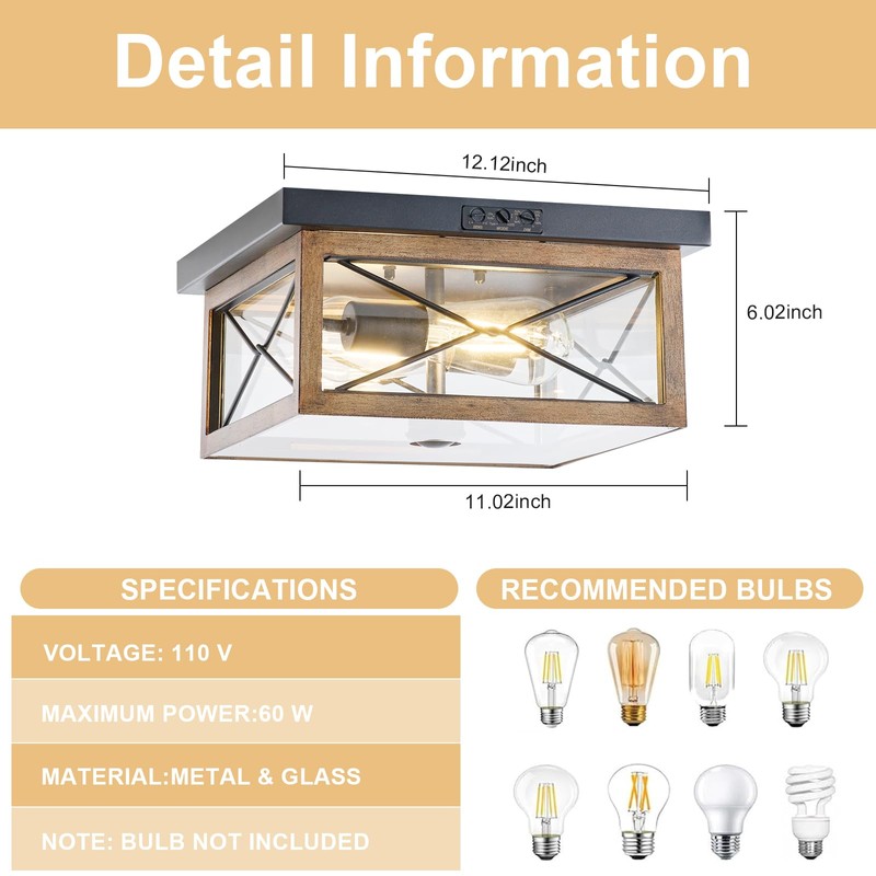 Outdoor Ceiling Light with Motion Sensor, Industrial Farm House Flush