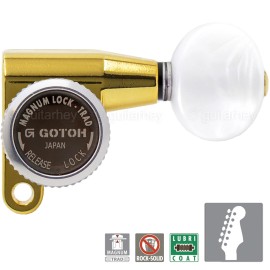 Gotoh NEW Gotoh SG360-05P1 MGT 6-in-line LOCKING Mini Tuners OVAL PEARL Buttons - GOLD