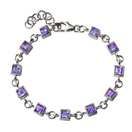Franki Baker Square Amethyst Sterling Silver Tennis Bracelet. Length:19cm + 5cm extension chain
