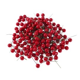 UUPP 300pcs Artificial Holly Berries Fruit 12mm Mini Red Fake Fruit with Wire Stems for Christmas Festival Home Wedding Party Decor DIY Craft Ornaments