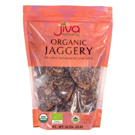 Jiva Organics Jaggery Whole 2 LB (908g) | Gur, Panela | Unrefined Natural Cane Sugar | No Chemicals, No Preservatives
