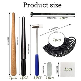 10 PCS Ring Sizer UK Suits, Ring Measurement Tool UK Sizes, Ring Gauges Finger Sizer UK Making Kit,Ring Size Measurement Tool with Polishing Strip, Plastic Hammer and Cleaning Cloth