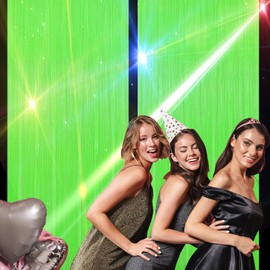 2 Pack Fluorescent Macaron Green Foil Fringe Curtains, Glow in The Dark Party Supplies Photo Booth Prop Party Streamer Backdrops, Birthday Party Decor Decorations, 3.3x6.6 ft