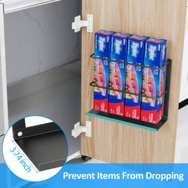 Gypie Kitchen Wrap Organizer Door Mount, Aluminum Foil Holder Cabinet Door Organizer Cabinet Storage Basket for Kitchen Wrap/Food Bag Storage, Black