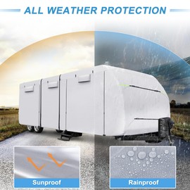 uxcell uxcell Waterproof RV Cover RV Travel Trailer Cover Fits 22'-24' Windproof Anti-UV Camper Cover All Season Protection with Extra Windproof Ropes and Gutter Covers Silver Tone