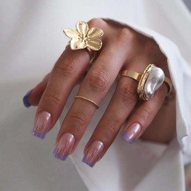 Square Press on Nails Short Purple French Tip Chrome Press on Nails Designs Glue on Nails Full Cover Reusable Acrylic Stick on Nail for Women Nail Manicure Decoration 24 Pcs