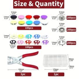 FUPUAII Snap Fasteners Tool Kit Hollow and Solid Metal Prong Snaps Buttons with Setting Tool for Clothing Crafting Sewing,Leather Snaps Buttons for Jeans Wears Bags(10 Colors,9,5mm)