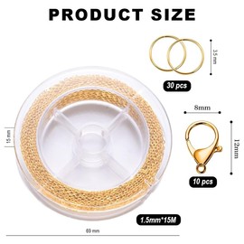 Aililong Stainless Steel Chain for Fashion Jewellery - 5 m Gold Catenin Plated Necklace Pendant Chains with 30 Jump Rings and 10 Lobster Clasps Perfect for DIY Jewellery Projects