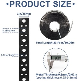 Metal Strap 1-Inch x 33FT 0.6mm Thickness for Pipe Support Pipe Hanger Strap Metal Strapping with Holes Matte Black