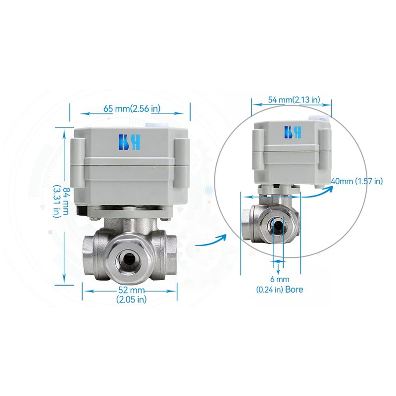 3 Way L Port Stainless Steel 12VDC CR301-B Motorized Ball