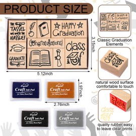 Sinload 10 Pcs Graduation Stamps for Card Making 10 Styles Congrats Grad Wooden Rubber Stamps with 4 Colors Ink Pads for Class of 2025 DIY Crafting Scrapbooking Decorative Paper Card Photo Album