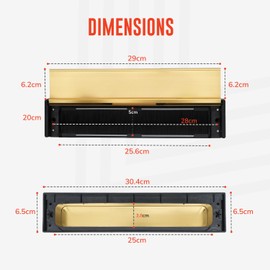 ZAVIA Letter Plate 12'' with Metal Flaps | Internal & External Letterbox Plate for 40-80mm Thick Doors | Postal Letterplate with Draught Excluder for UPVC Midrail & Composite Doors (Gold, 40-80 mm)