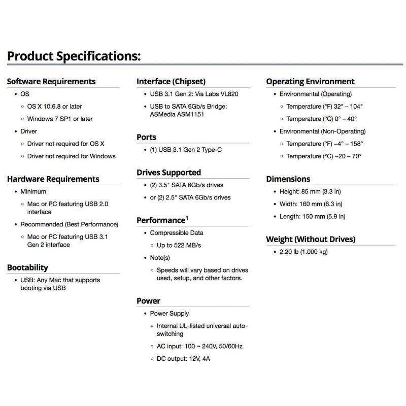 OWC Drive Dock USB-C Dual Drive Bay Solution, USB 3.1