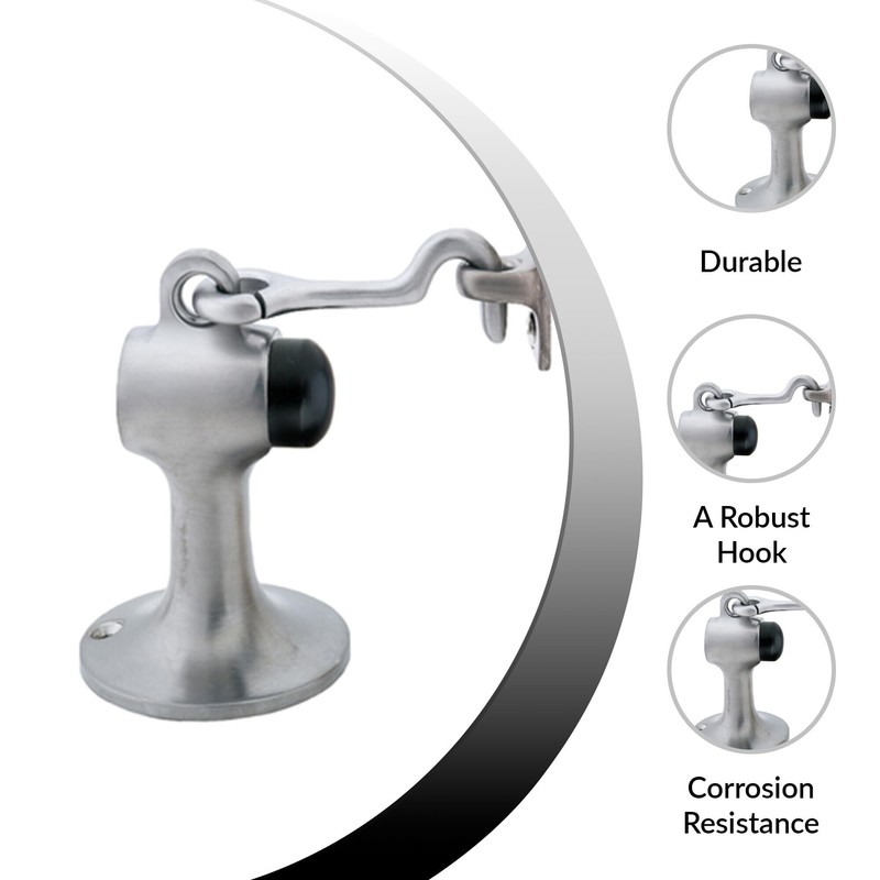FHC FL2521SA Floor Mounted Heavy-Duty Door Stop with Hook 3-1/8"