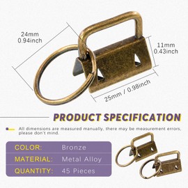 Swpeet 45Pcs Bronze 1 Inch Key Fob Hardware with Key Rings Sets, Perfect for Bag Wristlets with Fabric/Ribbon/Webbing/Embossed and Other Hand Craft - 25mm
