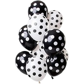 Folat 68844 Balloons Polka Dot Pattern Black and White 30 cm Pack of 12 Latex Helium Balloons, Birthday Decoration, 30 cm