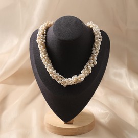 Pearl necklace multiple strings of natural freshwater pearl necklace Thanksgiving birthday gift (pink)