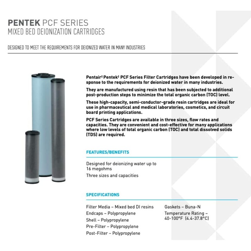 Pentair Pentek PCF1-10MB Deionization Water Filter, 10-Inch, Mixed Bed Deionization