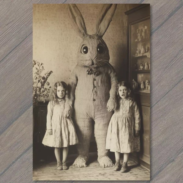 PaperMadDogScar POSTCARD Scary Retro Easter Bunny Children Weird Uncanny Costume