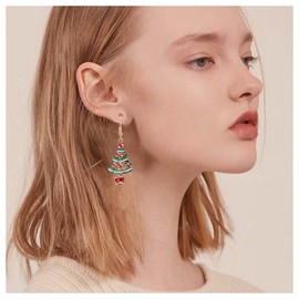 Andelaisi Boho Christmas Tree Earrings Gold Colorful Enamel Tree Dangle Earrings Green Christmas Tree Drop Hook Earrings Vintage Christmas Tree Dangle Drop Earrings Jewelry for Women Christmas Gifts