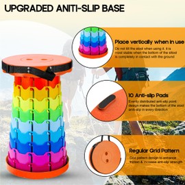 XPLORZ Upgraded Portable Folding Stool with Seat Cushion and Nylon Bag Adjustable Stool with 350lbs Load Capacity Collapsible Camping Stool for Adults Outdoor Travel, Fishing. (1, Orange Rainbow)