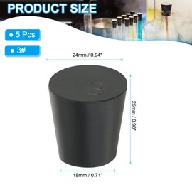 PATIKIL Solid Rubber Stoppers 3#, 5 Pack Tapered Lab Seal Rubber Stoppers Lab Plug Test Tube Bungs for Flask Water Pipe Sealing, Black