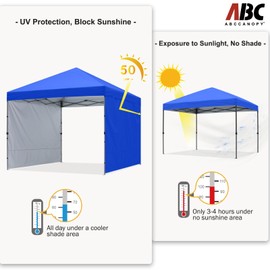 ABCCANOPY Easy Pop up Canopy Tent with 2 Sidewalls for Outdoor Sun Blocking or Rain Protection, 8x8, Royal Blue