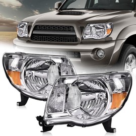 G-PLUS Headlights Assembly Pair, Fit For 2005 2006 2007 2008 2009 2010 2011 Toyota Tacoma Headlamp,Clear lens Chrome Housing Amber Reflector TO2502157, TO2503157