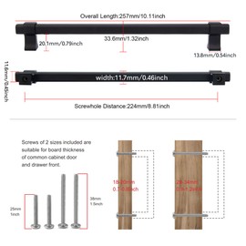 TUNNY 5 Pack Classic Octagon Cabinet Handles-8.81"/224mm Screw Spacing Matte Black Furniture Hardware Handles for Bathroom Dresser Kitchen Cabinets Bedroom Cabinet Pull