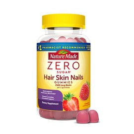 Nature Made Zero Sugar Hair Skin Nails Gummies, Biotin 2500 mcg per Serving, 120 Sugar Free Gummies, 60 Day Supply