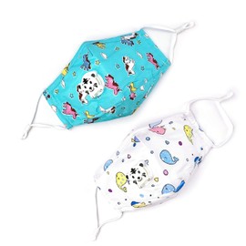 Kids Children Premium Cotton Reusable Washable Mask with Breather Valve & Filter Pocket/SET (TURQUOISE + WHITE)