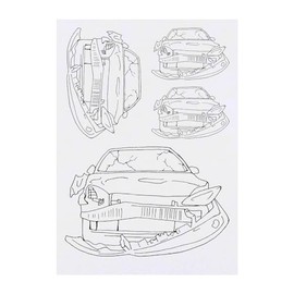 4 x 'Crashed Car' Temporary Tattoos - Water Resistant, Skin-Safe, Non-Toxic Transfers, Mixed Sizes (TO00073552)