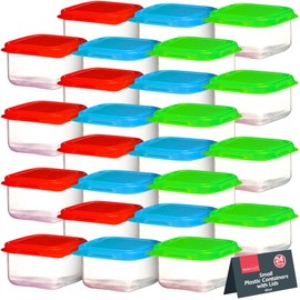 SOL 24pk Small Plastic Containers with Lids 80ml Stackable Small Food Containers W6 x D6 x H4 cm Airtight Colourful Small Storage Containers Kitchen Storage Small Tubs with Lids Includes Notebook