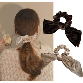 Hair Elastic Scrunchie Velour Ribbon, Set of 2, Hair Accessories, Small Face, Cute, Elegant, Autumn/Winter, Adult, Stylish, Ladies, Weddings, After-party, Graduation Ceremony, Kindergarten Entrance