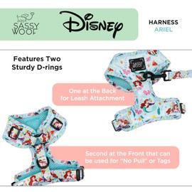 Sassy Woof Dog Adjustable Harness - Disney's Ariel - XS, Breathable Mesh, No Pull Design with Two D-Rings, Perfect for Small Dogs and Puppies