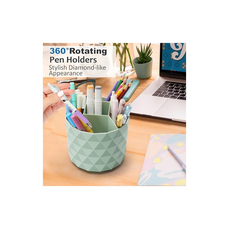 360-Degree Rotating Desk Organizer with Diamond Pattern