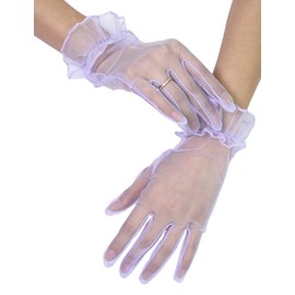 QRBTSCL Women's Short Mesh Gloves Ruffled Tulle Wedding Party Gloves Short Prom Evening Glove Fuschia