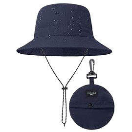 Packable Bucket Hat, Waterproof Bucket Hat for Women, Sun Bucket Hat for Men, Unisex Quick Dry Adjustable Beach Hat, UV Protection Sun Hat, Lightweight Summer Hat for Outdoor with Strings (Poly, BL)