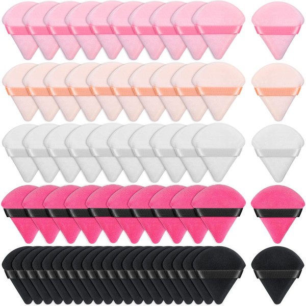 Caffox 60pcs powder puffs for face powder, Triangle Powder Puff for Setting Powder, Makeup Puffs for Loose Powder and Press Powder, Makeup Sponge Powder Applicator for Face and Eye