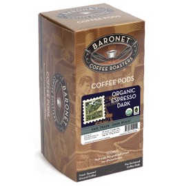 Baronet Coffee Organic ESE Espresso Pods - Espresso Roast , 7.2 Grams - Individually Wrapped for Freshness - Rich, Traditional Flavor - 18 Count (Pack of 3)
