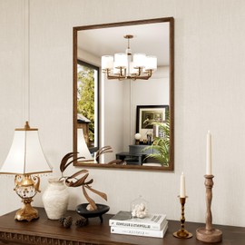 JISOSO Rectangle Bathroom Mirror 22x30 Inch, Walnut Wood Grain Framed, Anti-Rust & 4mm Tempered Glass, Horizontal/Vertical Hanging Vanity Mirror for Bathroom & Bedroom