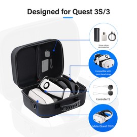 Large Carrying Case for Meta Quest 3S/3, Hard Travel Case Compatible With BOBOVR S3 Pro/KIWI Design Battery Head Strap, Controller and Accessory, Portable Hard Shell Bag, Black