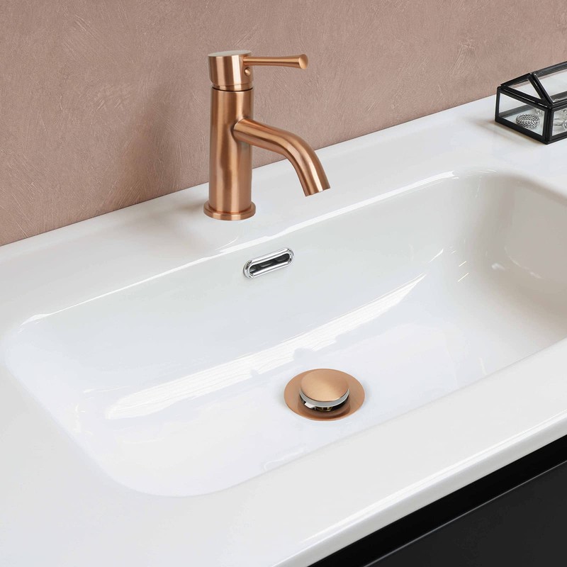 Copper Push Button Bathroom Sink Drain Stop & Pop up
