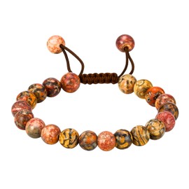 Amazing Gemstone Leopard Jasper Bracelet for Women Men's Gifts - Protection Healing Crystal Bracelet - 8mm Gemstone Beaded Adjustable Bracelet Pulseras Para Hombres Mujer Stocking Stuffers