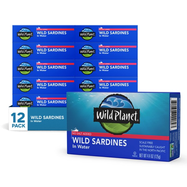 Wild Planet Wild Sardines in Water, No Salt Added, Tinned Fish, Non-GMO, Sustainable 4.4 Ounce , (Pack of 12)