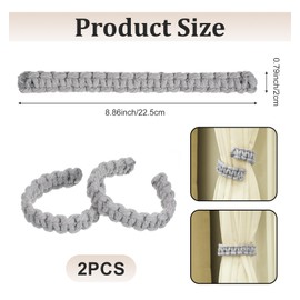 Braided Curtain Tiebacks for Drapes, 2PCS Boho Farmhouse Rustic Adjustable Holdbacks, Lightweight Indoor Outdoor Window Decor, Grey